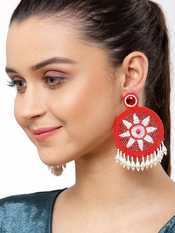 Red Silver-Plated Contemporary Studs Earrings