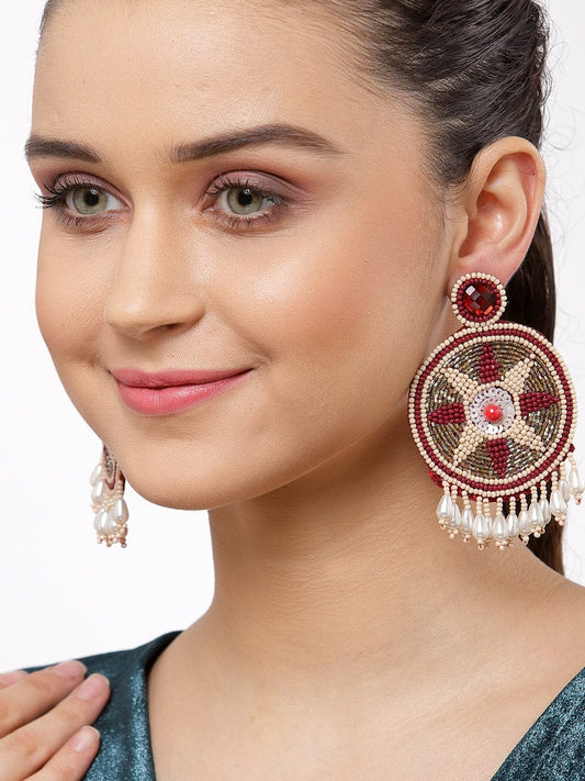 Maroon Contemporary Drop Earrings