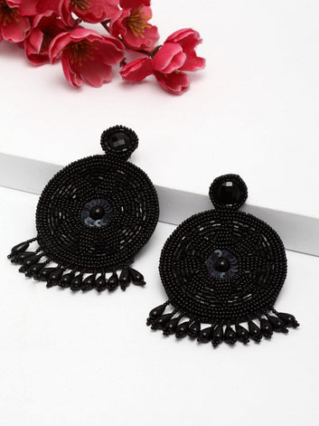 Black Circular Drop Earrings