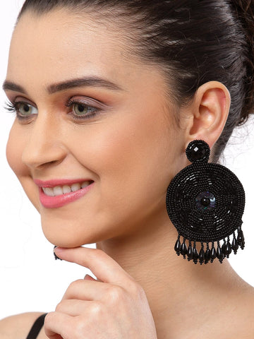 Black Circular Drop Earrings