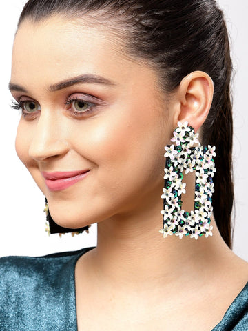 Silver-Plated Off White Handcrafted Contemporary Studs Earrings