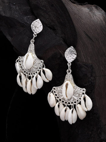 Silver-Toned Contemporary Drop Earrings