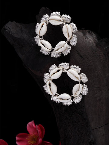Silver-Plated Cowri Studded Handcrafted Contemporary Studs Earrings