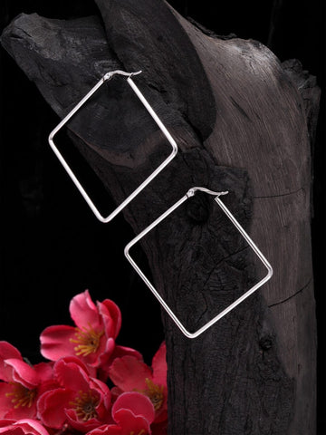 Silver-Plated Handcrafted Square Hoop Earrings