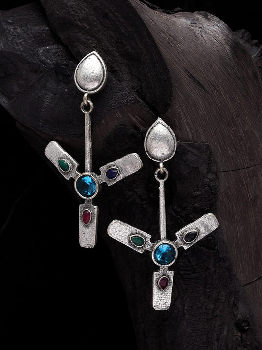 Silver-Plated & Blue Quirky Drop Earrings