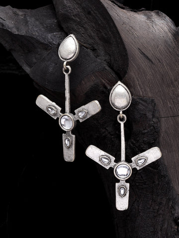 Silver-Toned Contemporary Drop Earrings