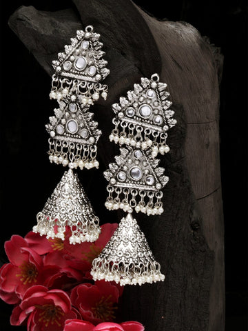 Silver-Plated Oxidised Handcrafted Contemporary Jhumkas