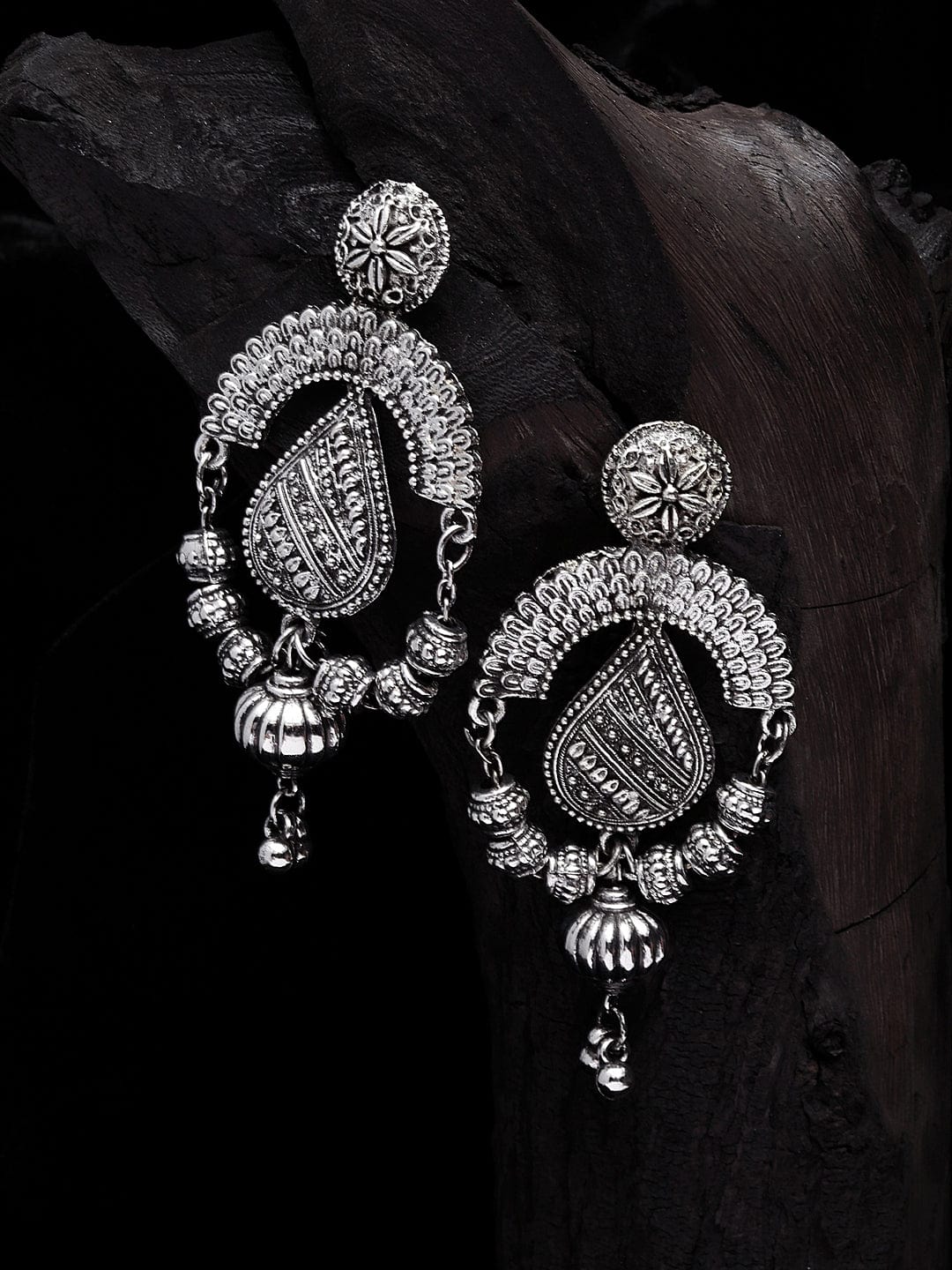 Silver-Toned Teardrop Shaped Drop Earrings