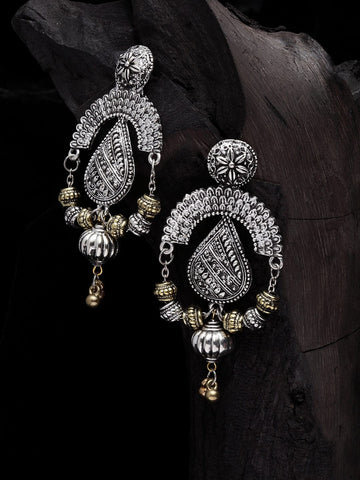 Silver-Toned & Gold-Toned Contemporary Drop Earrings