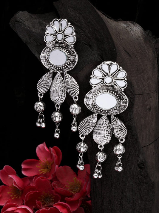 Silver-Toned Contemporary Drop Earrings