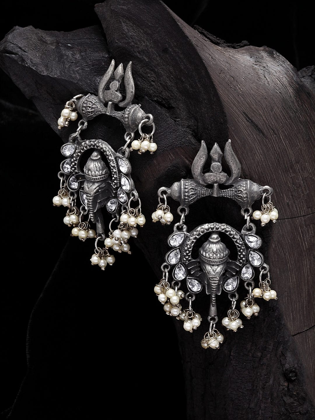 Gunmetal-Toned Silver-Plated Classic Drop Earrings