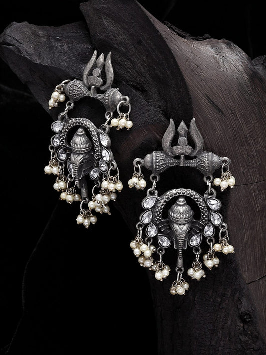 Gunmetal-Toned Silver-Plated Classic Drop Earrings