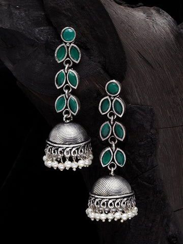 Green Contemporary Jhumkas Earrings