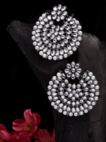 Gunmetal-Toned Crescent Shaped Chandbalis Earrings