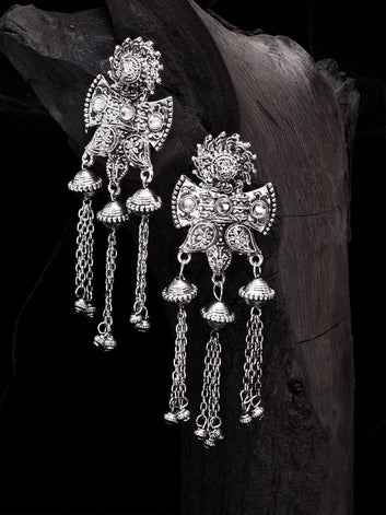 Silver-Toned Contemporary Drop Earrings