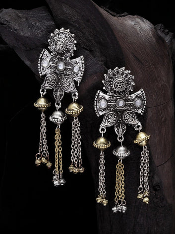 Gold-Plated Tasselled Floral Drop Earrings