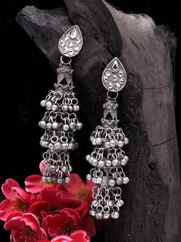 Silver-Plated & Gunmetal-Toned Contemporary Jhumkas Earrings