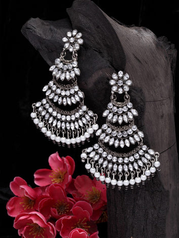 Gunmetal-Toned Contemporary Chandbalis Earrings