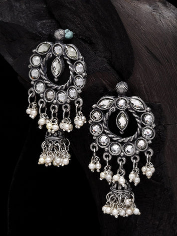 Gunmetal-Toned Contemporary Jhumkas Earrings