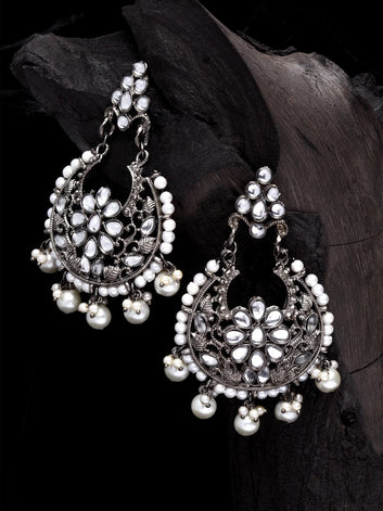 Gunmetal-Toned Silver-Plated Classic Chandbalis Earrings