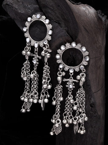 Gunmetal-Toned Silver-Plated Classic Drop Earrings