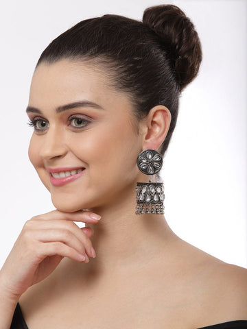 Silver-Plated Oxidised Handcrafted Contemporary Jhumkas