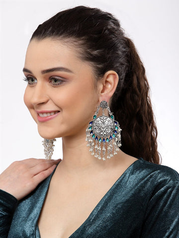 Women Silver-Plated Crescent Shaped Drop Earrings
