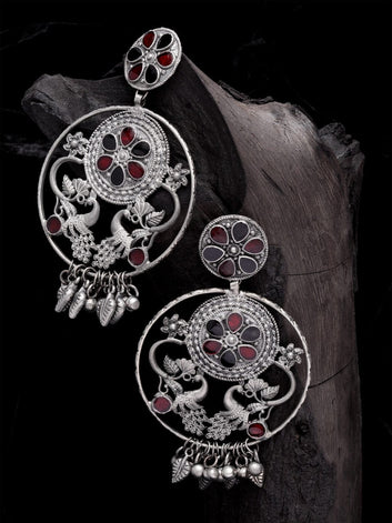 Silver-Plated & Gunmetal-Toned Contemporary Drop Earrings