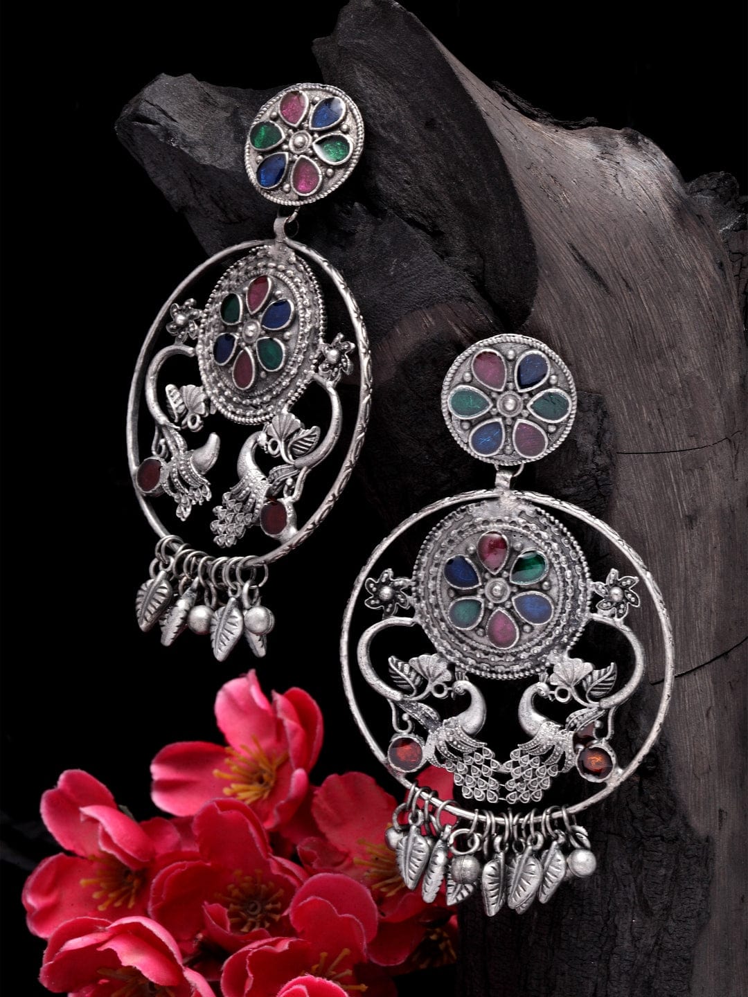 Gunmetal-Toned Contemporary Jhumkas Earrings