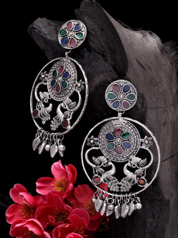 Gunmetal-Toned Contemporary Jhumkas Earrings