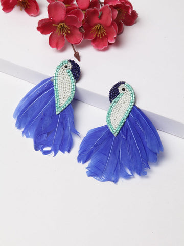 Blue Peacock Shaped Drop Earrings