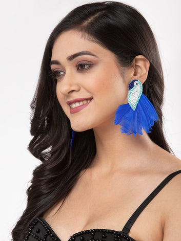 Blue Peacock Shaped Drop Earrings