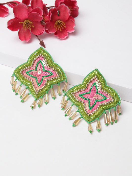 Green & Pink Contemporary Drop Earrings