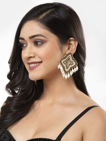 Gold-Toned & White Contemporary Handcrafted Studs Earrings