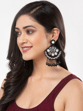 Black Contemporary Drop Earrings