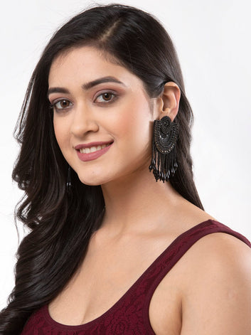 Black Contemporary Drop Earrings