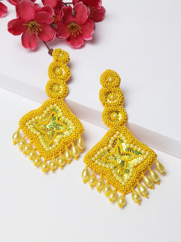 Yellow Contemporary Handcrafted Drop Earrings