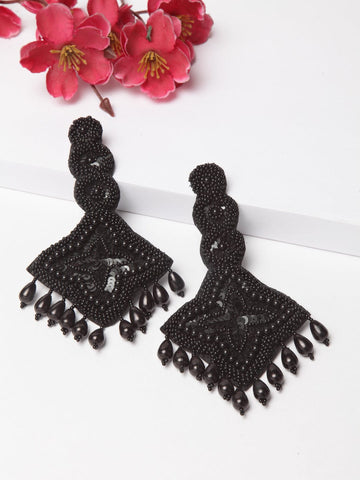 Black Geometric Drop Earrings