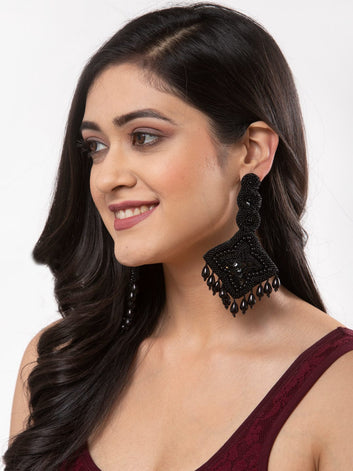 Black Geometric Drop Earrings