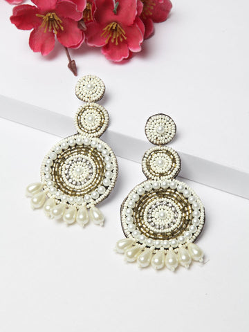 Beads Studded Circular Drop Earrings