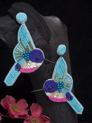 Turquoise Blue Peacock Shaped Drop Earrings