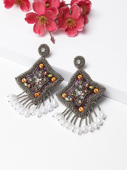 Black Contemporary Handcrafted Drop Earrings