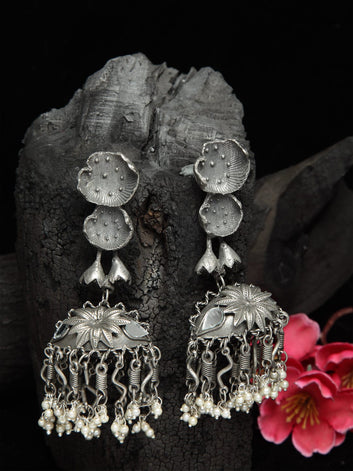 Gunmetal-Toned Contemporary Jhumkas Earrings