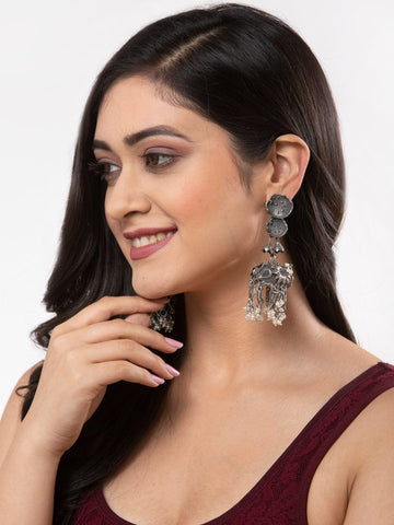 Gunmetal-Toned Contemporary Jhumkas Earrings