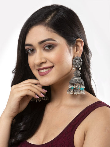 Gunmetal-Toned Dome Shaped Jhumkas Earrings