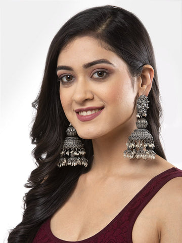 Silver-Plated Dome Shaped Jhumkas Earrings