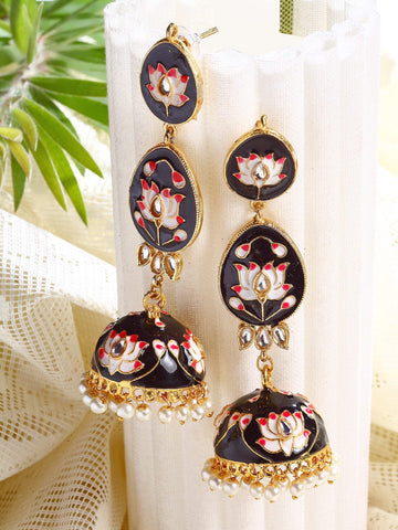 Gold-Plated Meenakari Dome Shaped Jhumkas Earrings