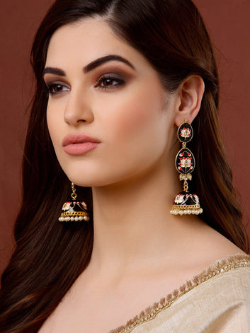 Gold-Plated Meenakari Dome Shaped Jhumkas Earrings