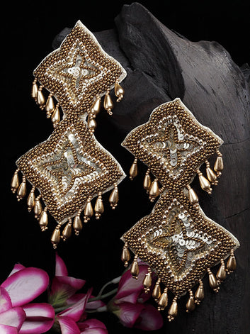 Gold-Toned Contemporary Drop Earrings