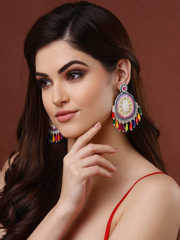 Women Multi Color Contemporary Handcrafted Chandbali Earrings